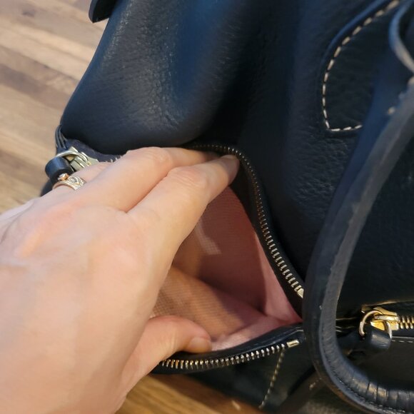 Dooney & Bourke Dillen Satchel Navy Pebbled Leather Double Pocket Hobo Bag - Picture 15 of 15